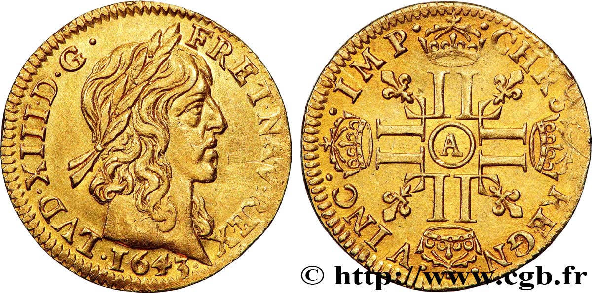 LOUIS XIII LE JUSTE Demi-louis d or aux huit L (effigie de Jean Warin) 1643 Paris SUP