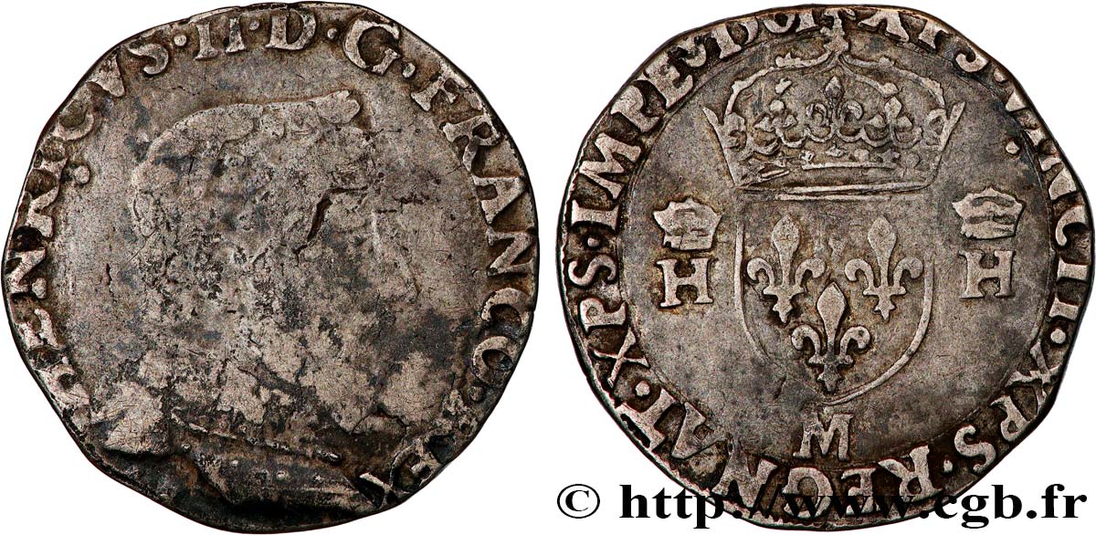 CHARLES IX. COINAGE AT THE NAME OF HENRY II Teston à la tête nue, 5e type 1561 Toulouse VF/VF