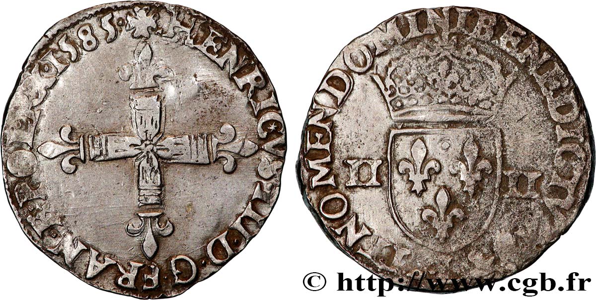 HENRY III Quart d écu, croix de face 1585 Bayonne VF