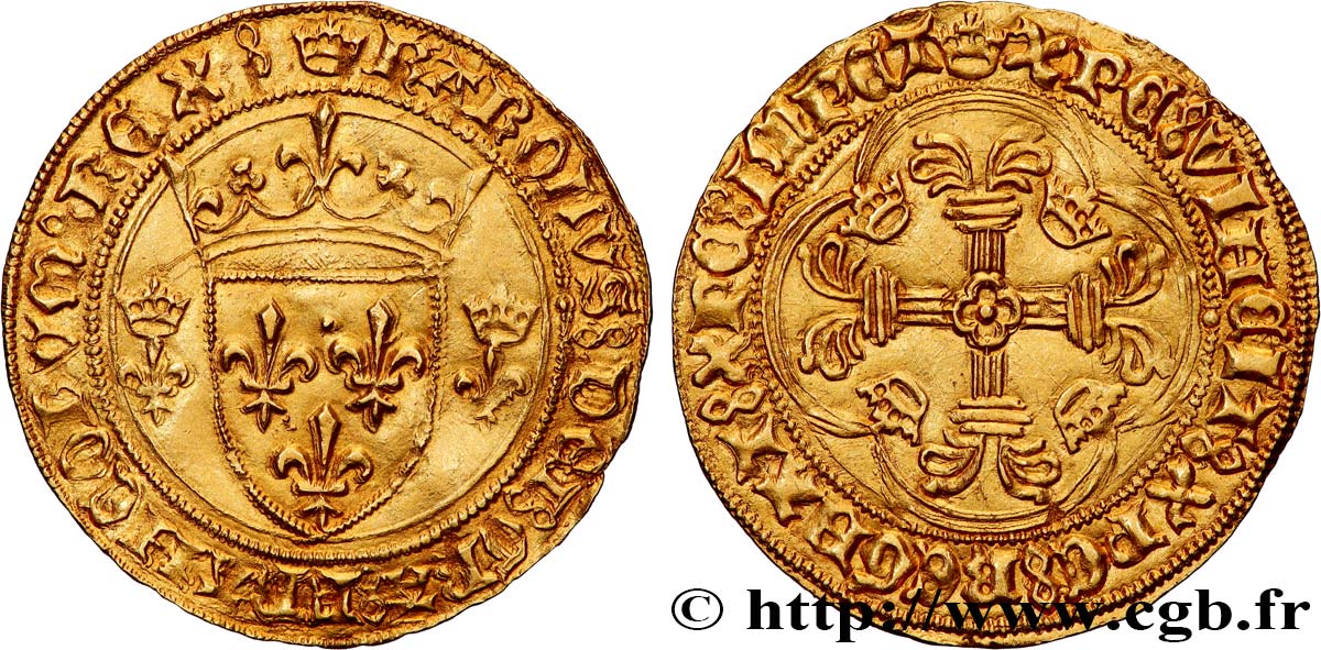 CHARLES VII LE VICTORIEUX Écu d or à la couronne ou écu neuf 12/08/1445 Angers SUP