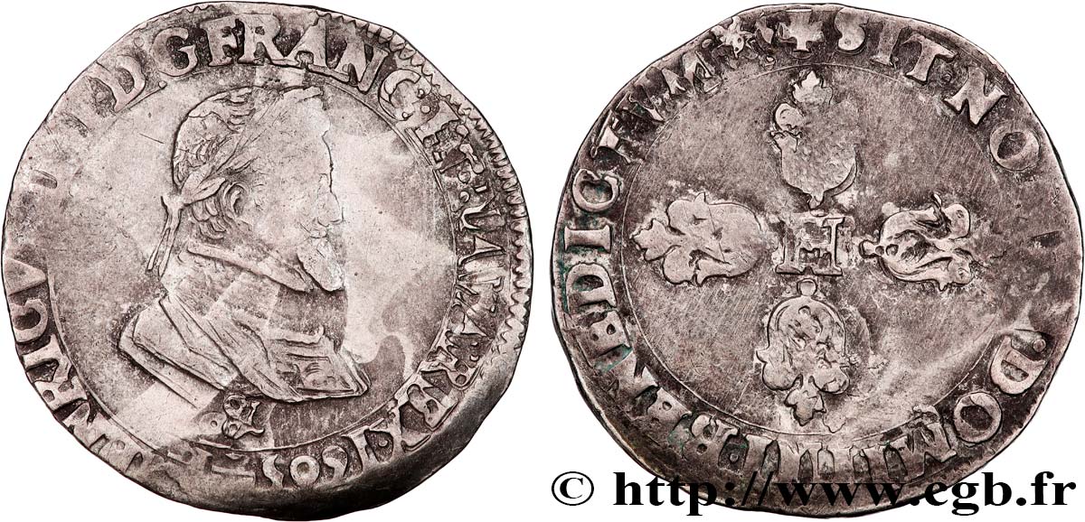 HENRI IV LE GRAND Demi-franc, type d Aix 1605 Aix-en-Provence TB+/TB