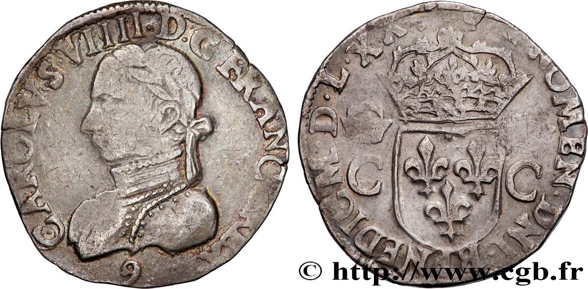 HENRI III. MONNAYAGE AU NOM DE CHARLES IX Teston, 2e type 1575 Rennes TB