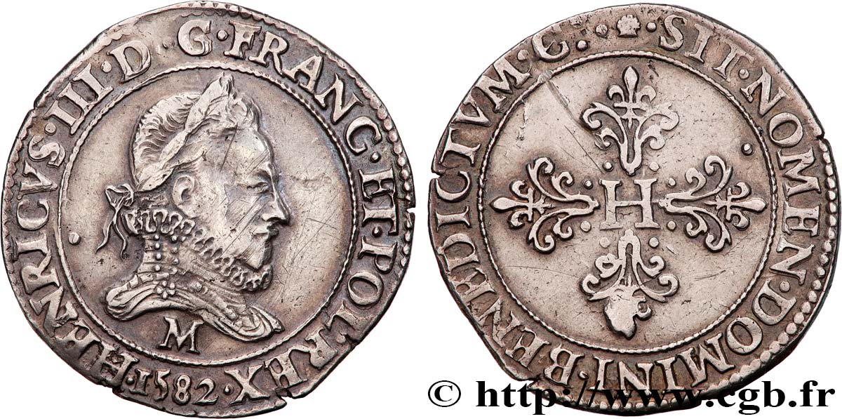 HENRY III Franc au col fraisé 1582 Toulouse fVZ