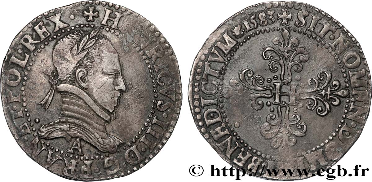 HENRI III Franc au col plat 1583 Paris TTB+
