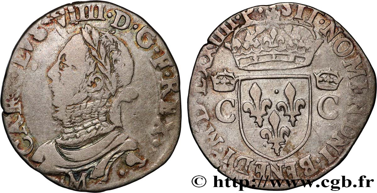 CHARLES IX Demi-teston, 10e type 1574 (MDLXXIIII) Toulouse TB+/TTB