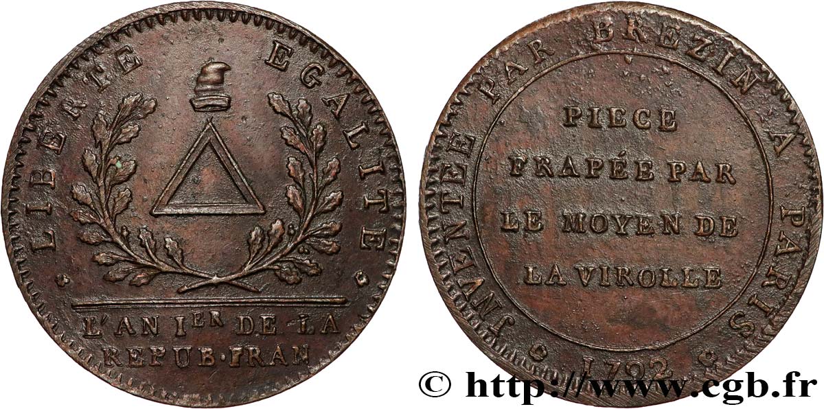 REVOLUTION COINAGE Essai au bonnet de Brézin, frappe médaille 1792  AU