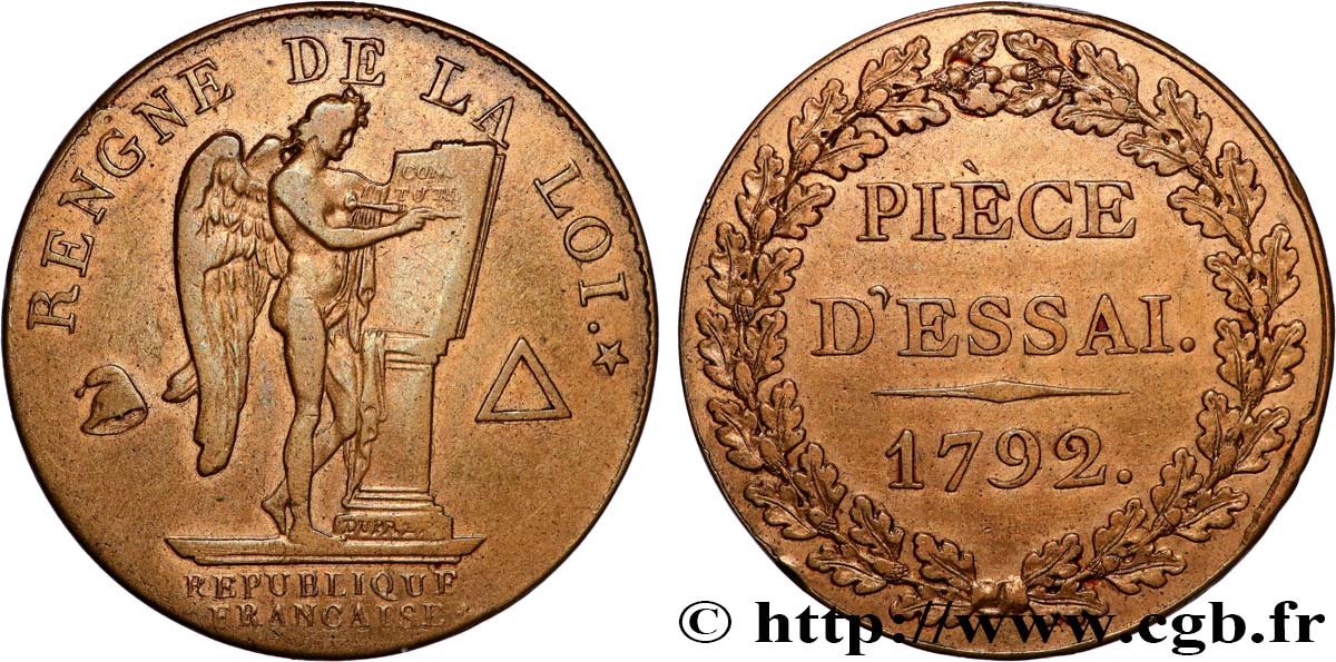 CONVENCION NACIONAL Essai pour le type conventionnel, module de 27 mm, légende fautée 1792 Paris MBC+