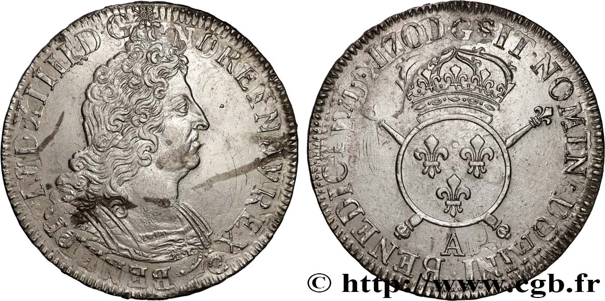 LOUIS XIV  THE SUN KING  Écu aux insignes 1701 Paris EBC