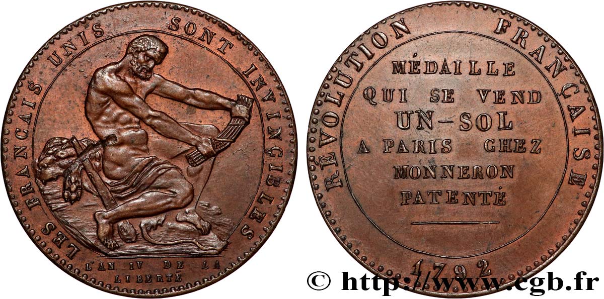 REVOLUTION COINAGE / CONFIANCE (MONNAIES DE…) Monneron de 1 sol à l Hercule 1792 Birmingham, Soho AU