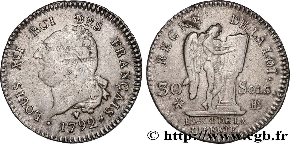 LOUIS XVI 30 sols dit  au génie , type FRANÇAIS 1792 Strasbourg XF