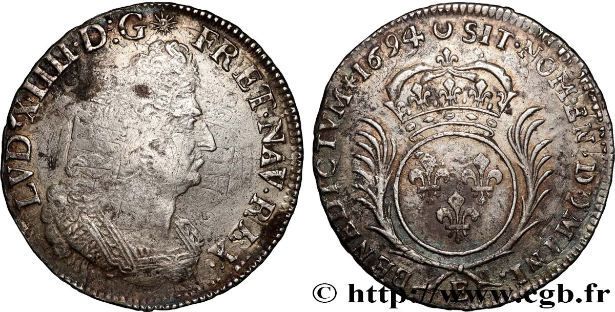 LOUIS XIV  THE SUN KING  Demi-écu aux palmes 1694 Tours S/fSS