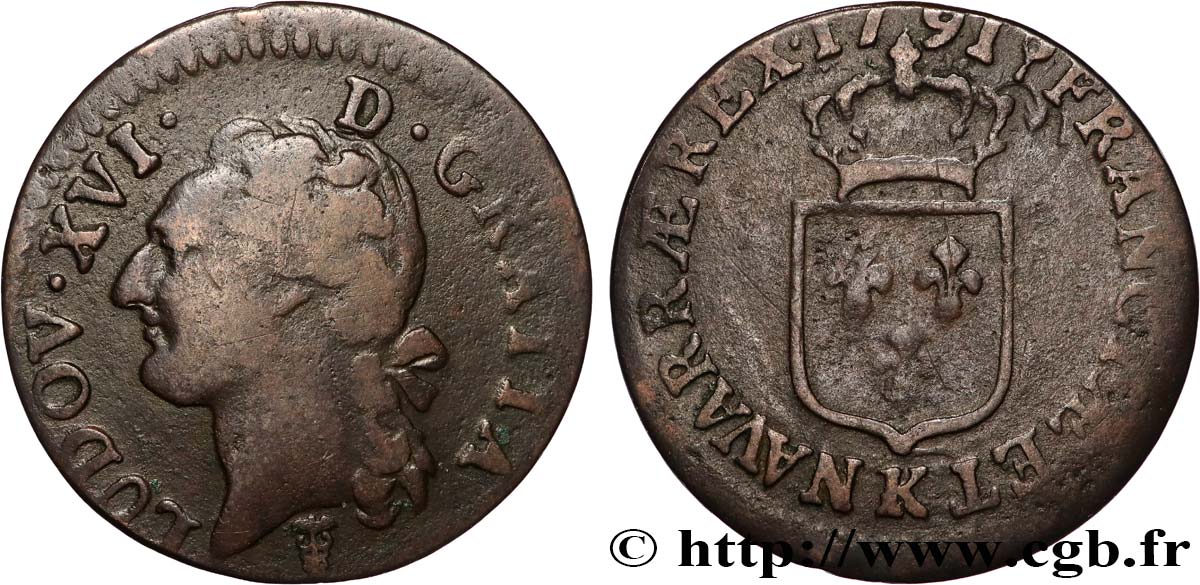 LOUIS XVI Demi-sol dit  à l écu  1791 Bordeaux VF