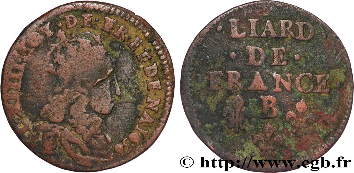 LOUIS XIV LE GRAND OU LE ROI SOLEIL Liard de cuivre, 2e type 1656 Pont-de-l’Arche TB