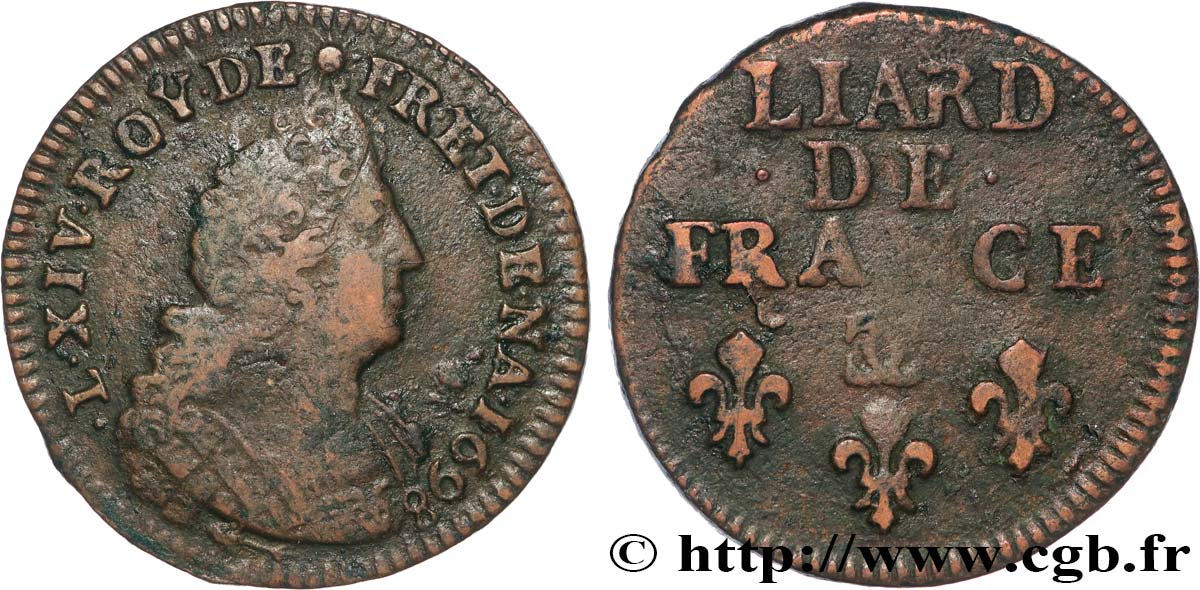 LOUIS XIV  THE SUN KING  Liard, 3e type, buste âgé 1698 Besançon BB