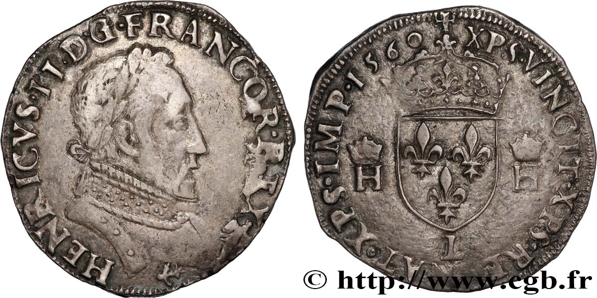 FRANCIS II. COINAGE IN THE NAME OF HENRY II Teston au buste lauré, 2e type 1560 Bayonne XF