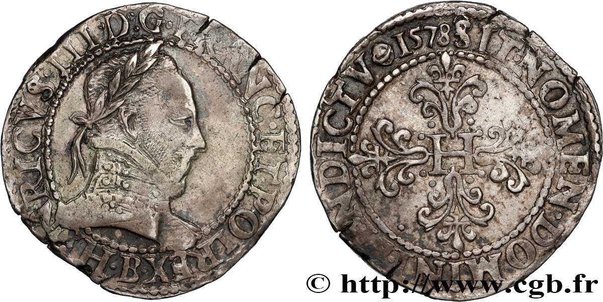 HENRI III Franc au col plat 1578 Rouen TB+