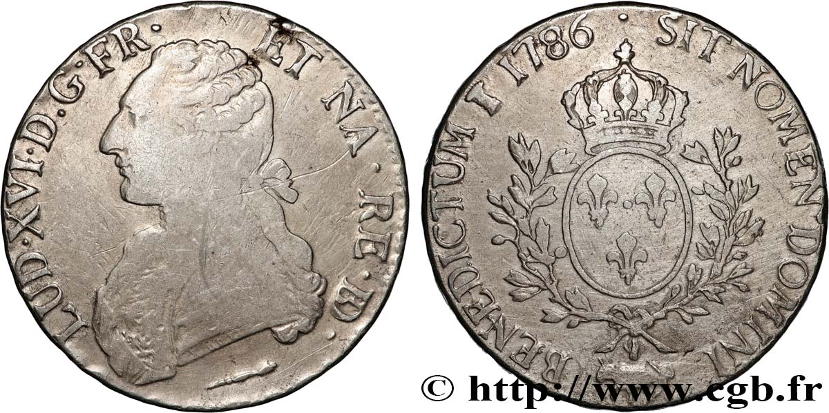 LOUIS XVI Écu aux branches d olivier 1786 Pau VF/XF