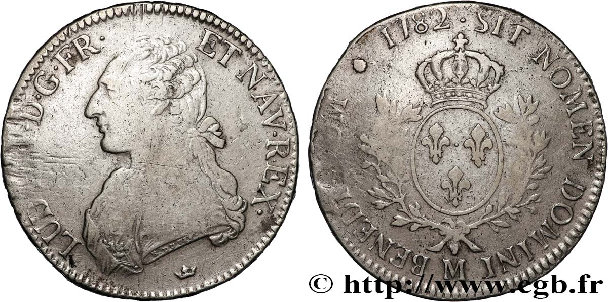 LOUIS XVI Écu aux branches d olivier 1782 Toulouse TB+