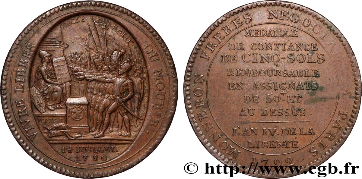 REVOLUTION COINAGE / CONFIANCE (MONNAIES DE…) Monneron de 5 sols à l Hercule, frappe monnaie 1792 Birmingham, Soho AU