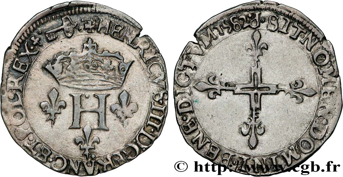 HENRY III Double sol parisis, 2e type 1582 Dijon AU