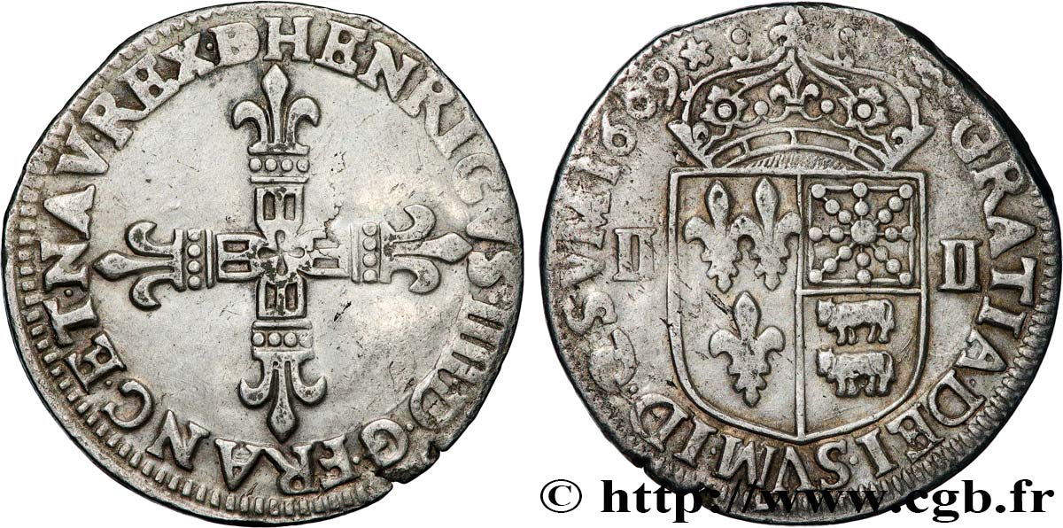 HENRY IV Quart d écu de Béarn 1609 Pau SS