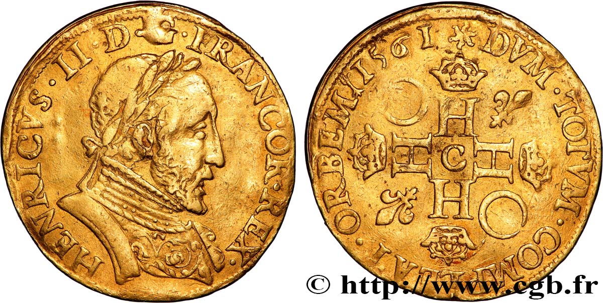 CHARLES IX COINAGE IN THE NAME OF HENRY II Double henri d or, 1er type 1561 Saint-Lô VF