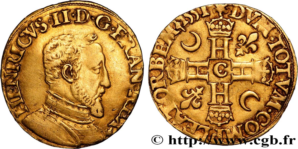 HENRI II Henri d or, 1er type 1551 Saint-Lô TTB/TTB+