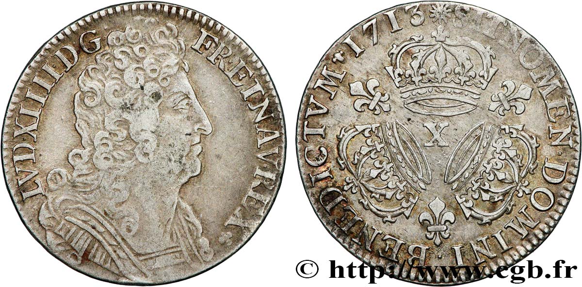 LOUIS XIV  THE SUN KING  Quart d écu aux trois couronnes 1713 Amiens SS