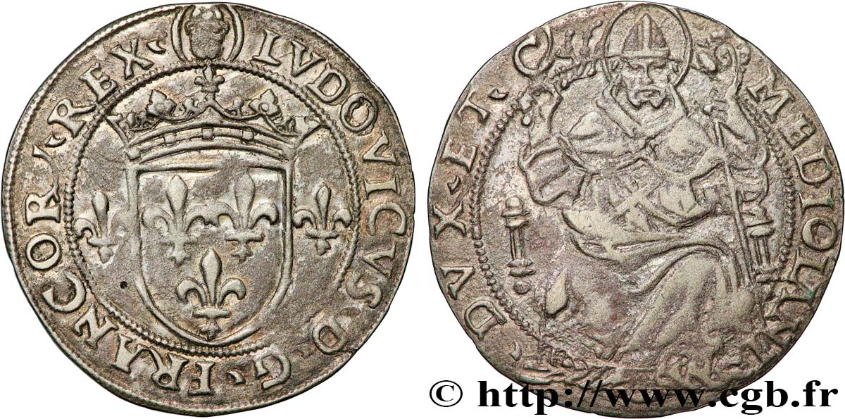 ITALY - DUCHY OF MILAN - LOUIS XII Gros royal de six sous c. 1500-1512 Milan MBC+