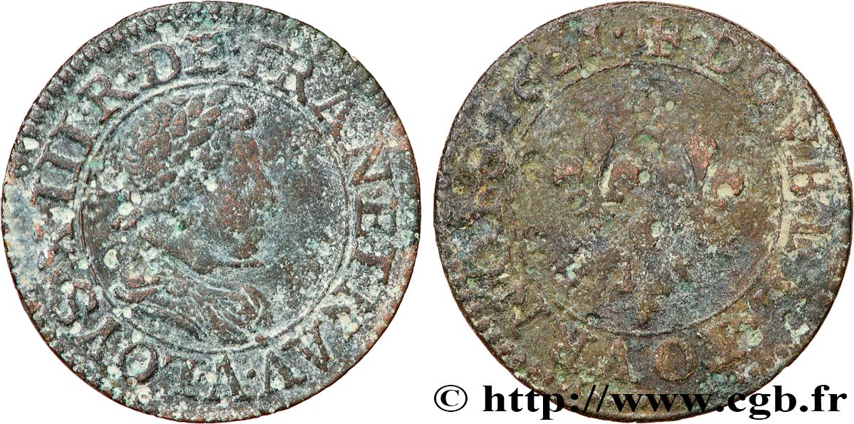 LOUIS XIII LE JUSTE Double tournois, type 2 de Paris 1621 Paris TB