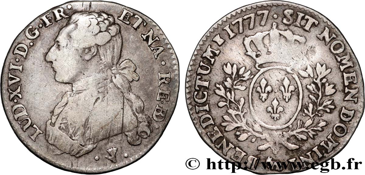 LOUIS XVI Cinquième d écu aux branches d olivier 1777 Pau BC+/MBC