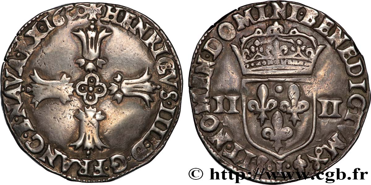 HENRY IV Quart d écu, croix feuillue de face 1600 Bayonne SS