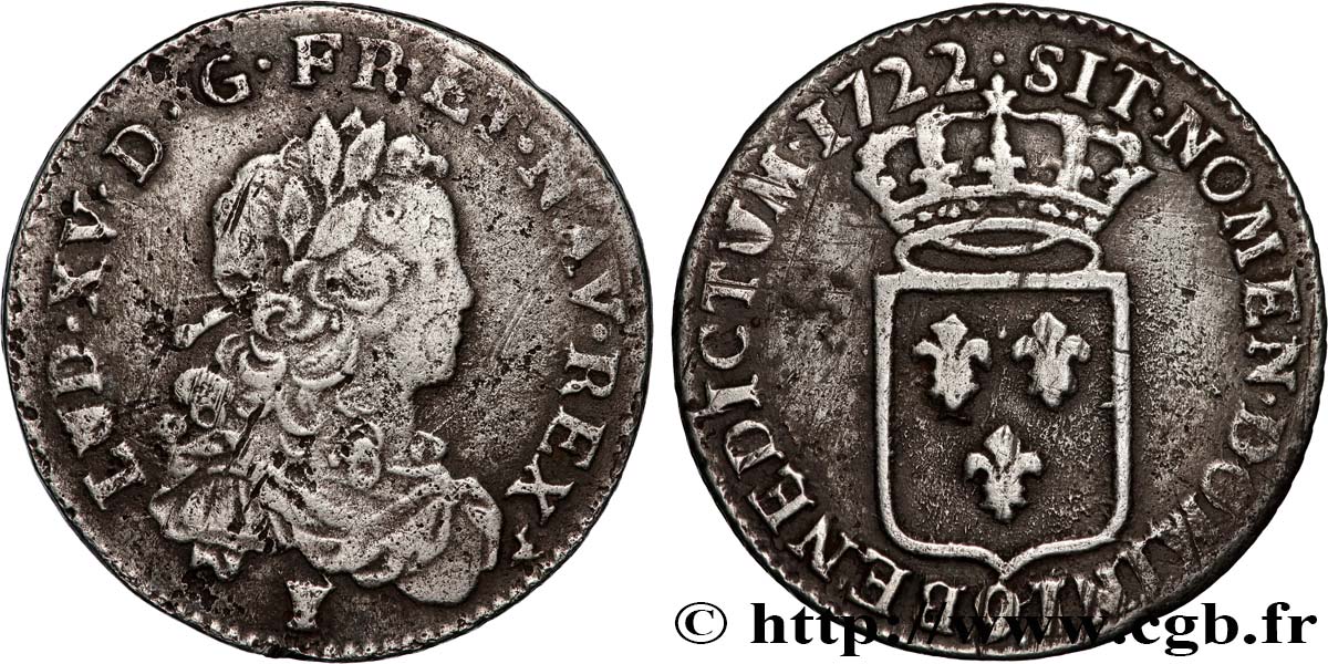 LOUIS XV THE BELOVED Tiers d écu de France  1722 Rennes VF