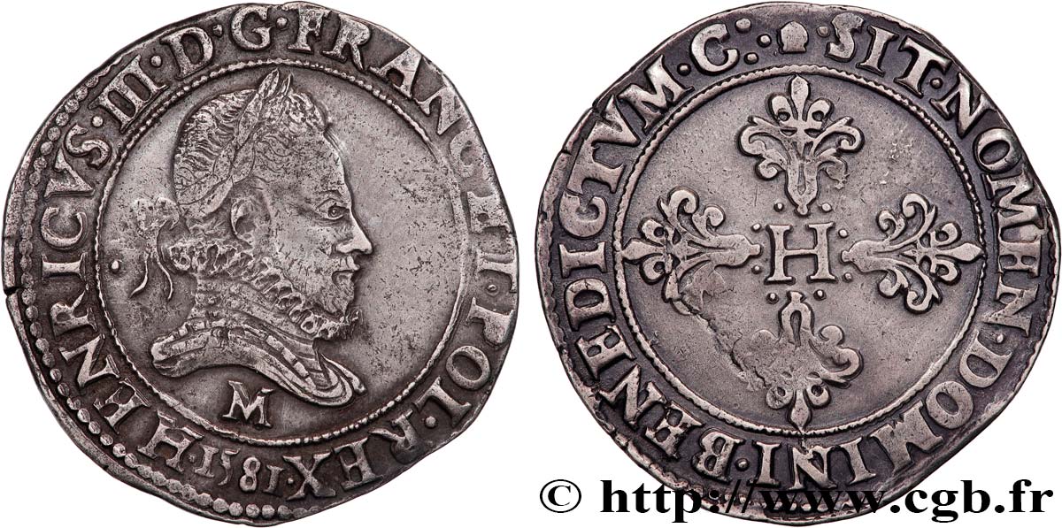 HENRY III Franc au col fraisé 1581 Toulouse AU/AU