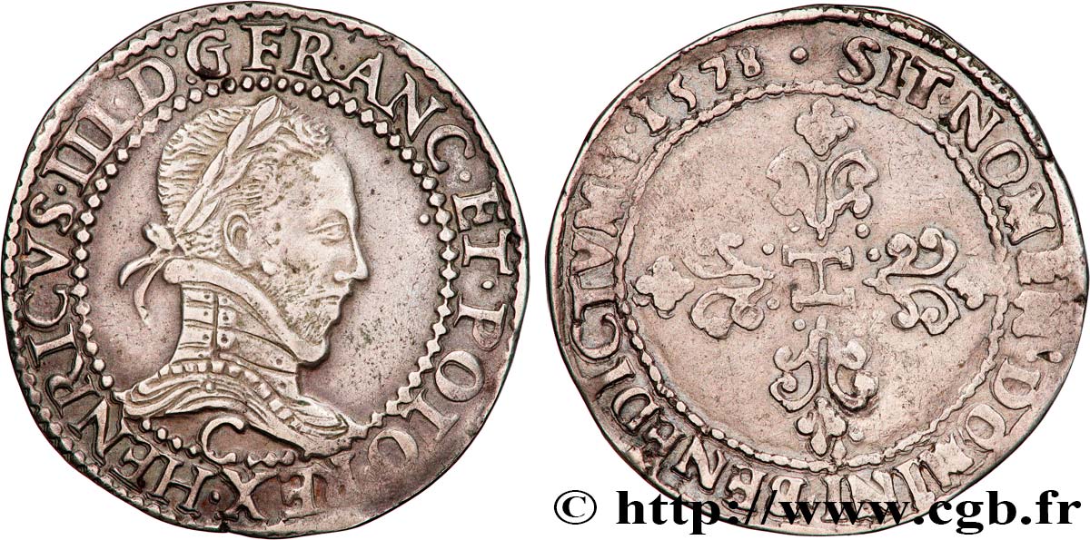 HENRI III Franc au col plat 1578 Saint-Lô TTB+