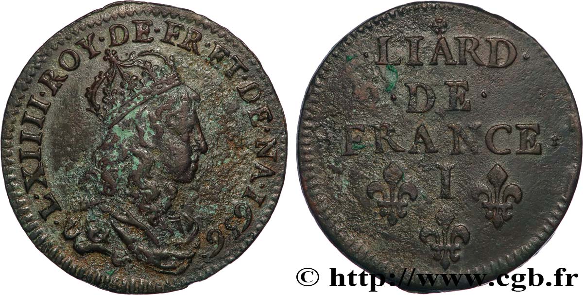 LOUIS XIV  THE SUN KING  Liard de cuivre 1656 Limoges MBC+