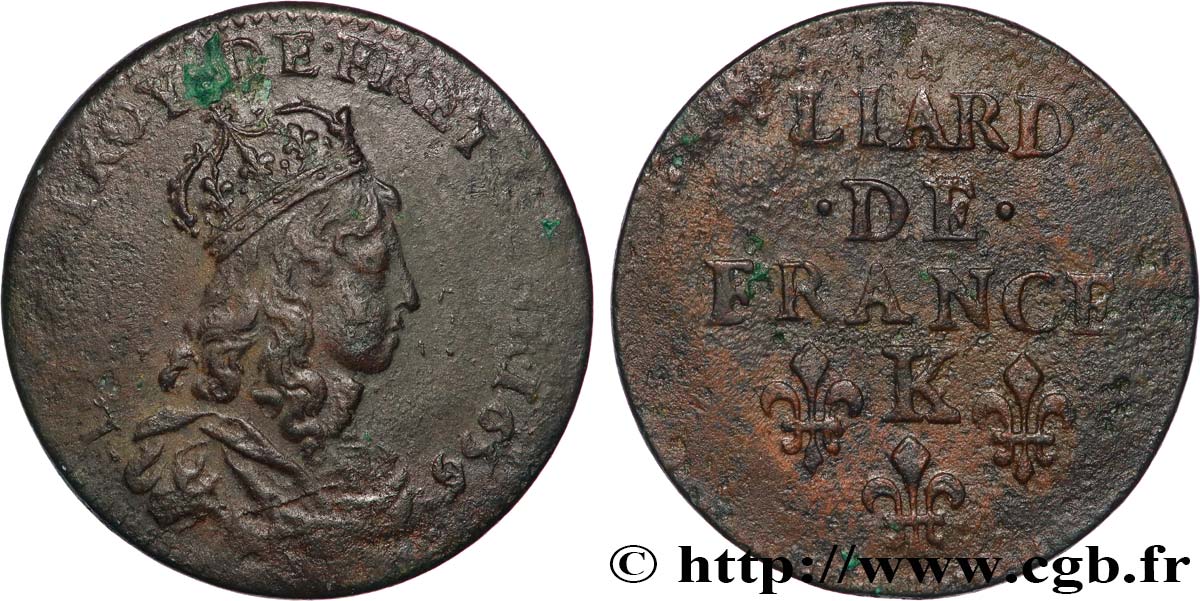 LOUIS XIV LE GRAND OU LE ROI SOLEIL Liard de cuivre 1655 Bordeaux TTB/TTB+