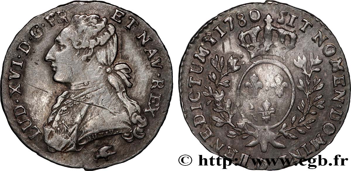 LOUIS XVI Dixième d écu aux branches d olivier 1780 Lyon TTB