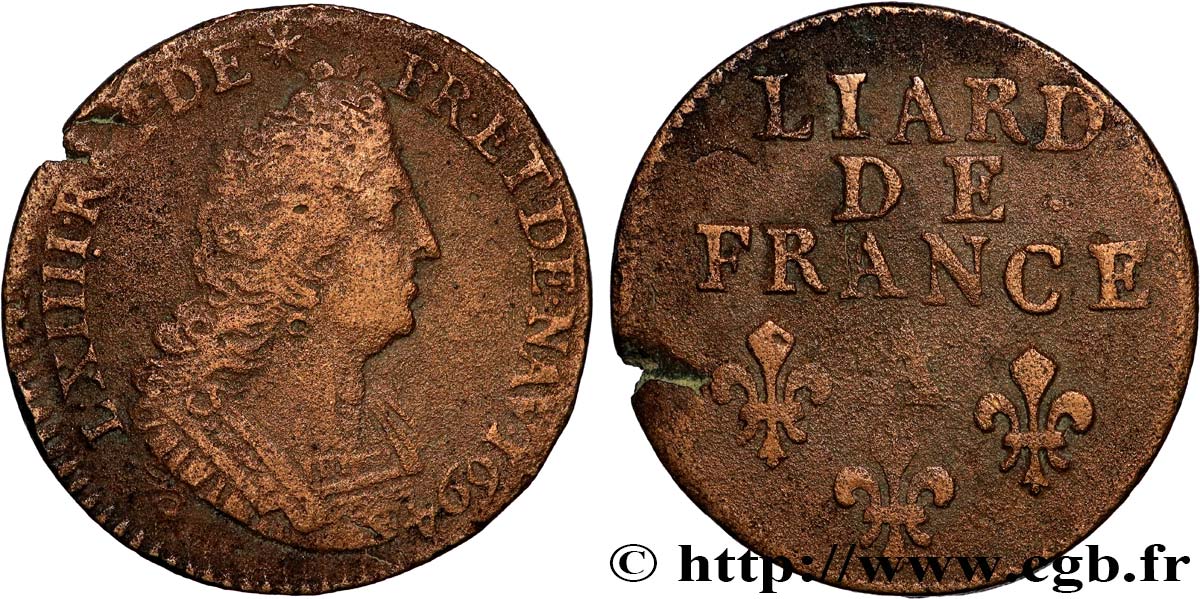 LOUIS XIV LE GRAND OU LE ROI SOLEIL Liard, 3e type, buste âgé 1694 Paris TTB