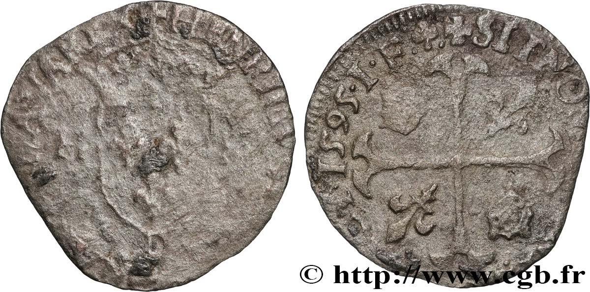 HENRY IV Douzain aux deux H, 2e type 1595 Lyon VF