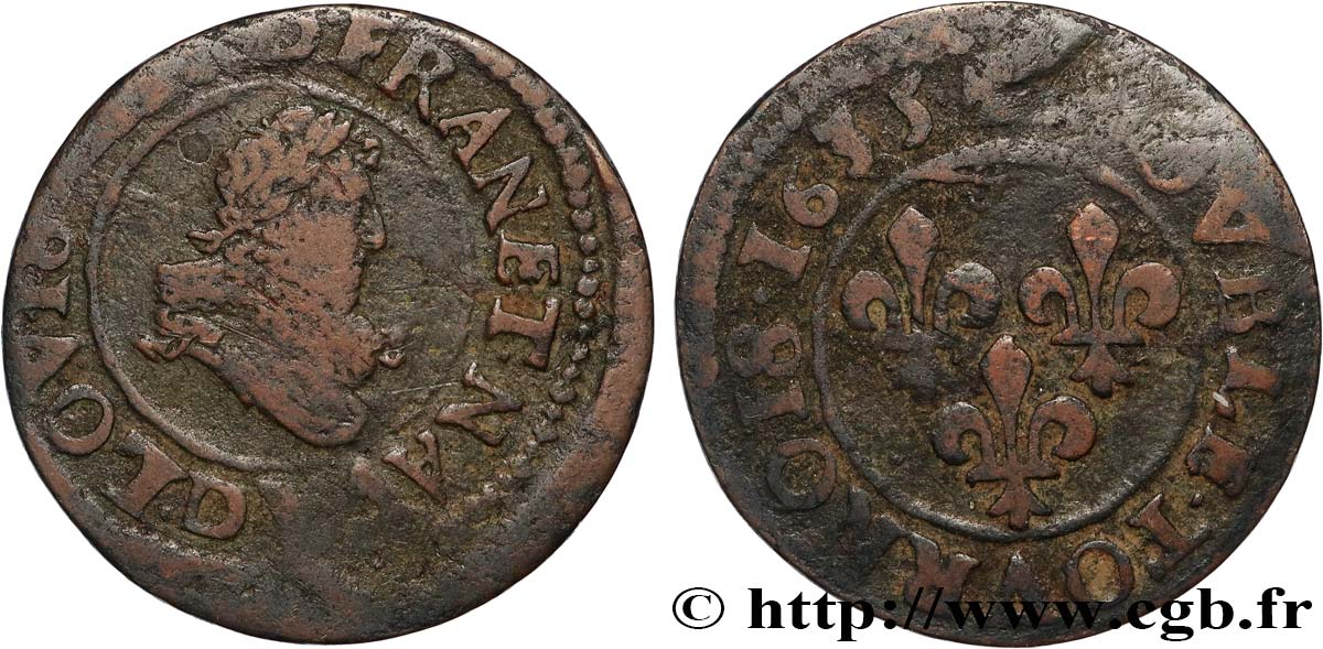 LOUIS XIII Double tournois, type 8 1635 Lyon VF