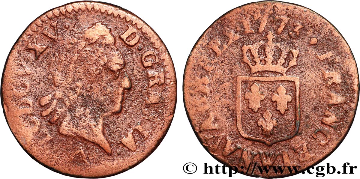 LOUIS XV DIT LE BIEN AIMÉ Liard dit  à la vieille tête  1773 Lille TB+