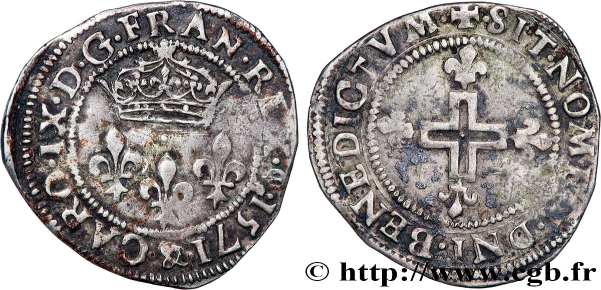 CHARLES IX Double sol parisis, 1er type 1571 Aix-en-Provence TTB