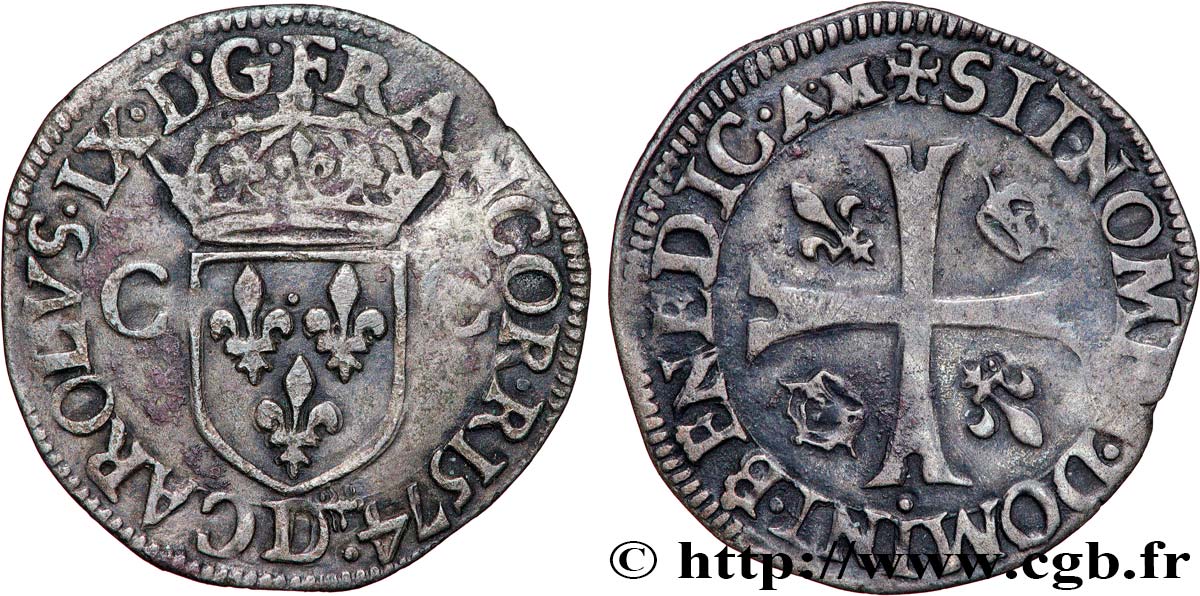 CHARLES IX Douzain aux deux C, 1er type 1574 Lyon TTB/TTB+