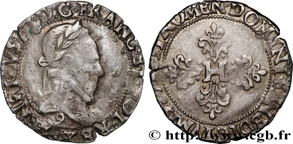 HENRI III Demi-franc au col plat 1587 Rennes TB+/TTB