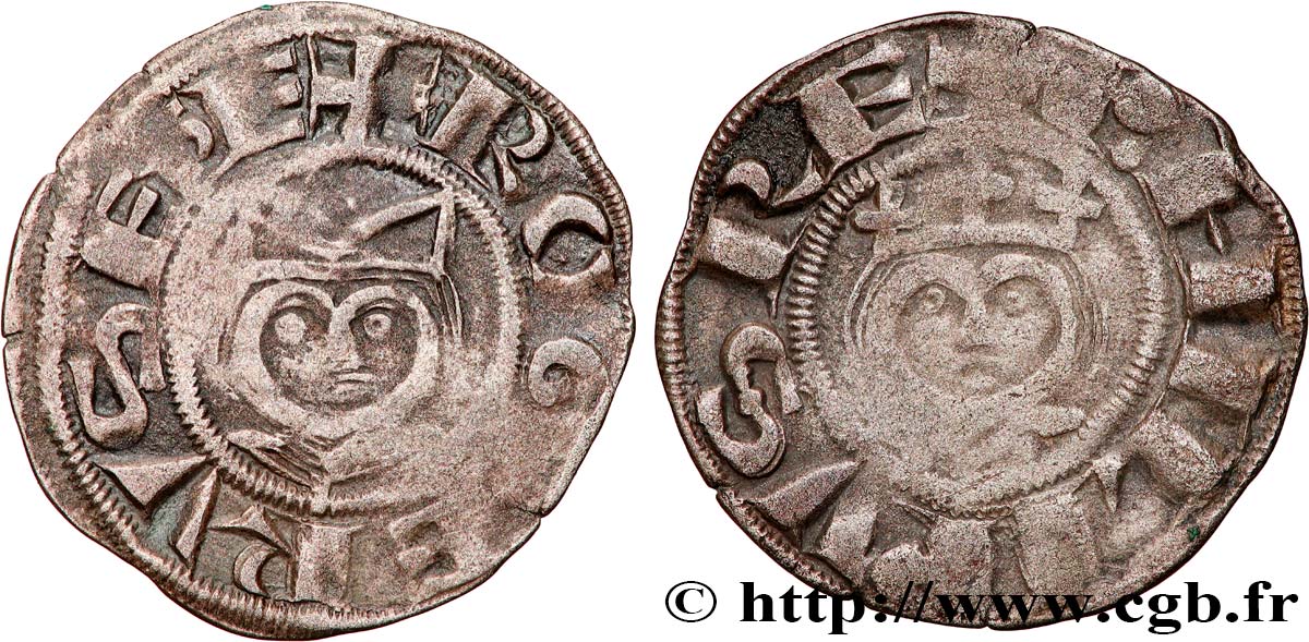 FILIPPO II  AUGUSTUS  AND ROGER II OF ROSOI Denier c. 1180-1201 Laon q.BB