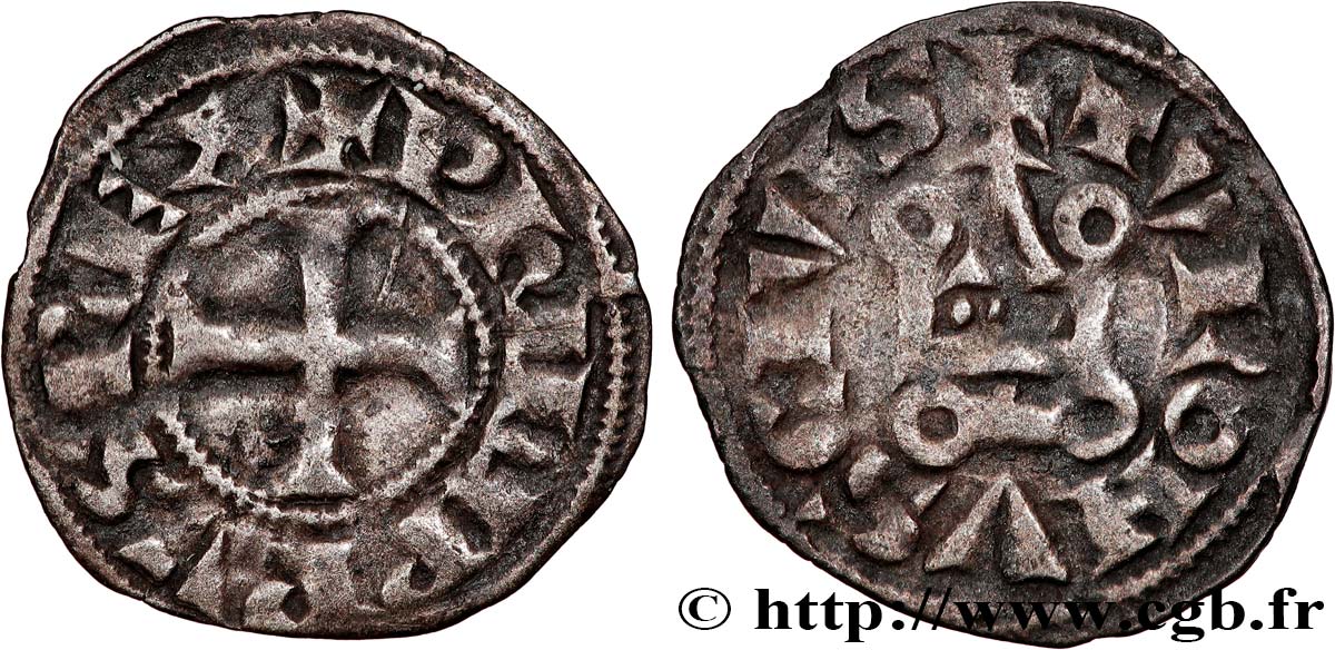 PHILIP III  THE BOLD  AND PHILIP IV  THE FAIR  Obole tournois à l O rond n.d. s.l. XF