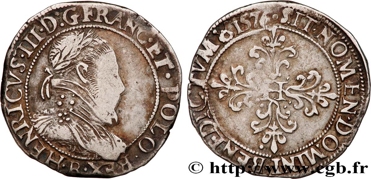 HENRI III Demi-franc au col plat 1576 Rouen TB+