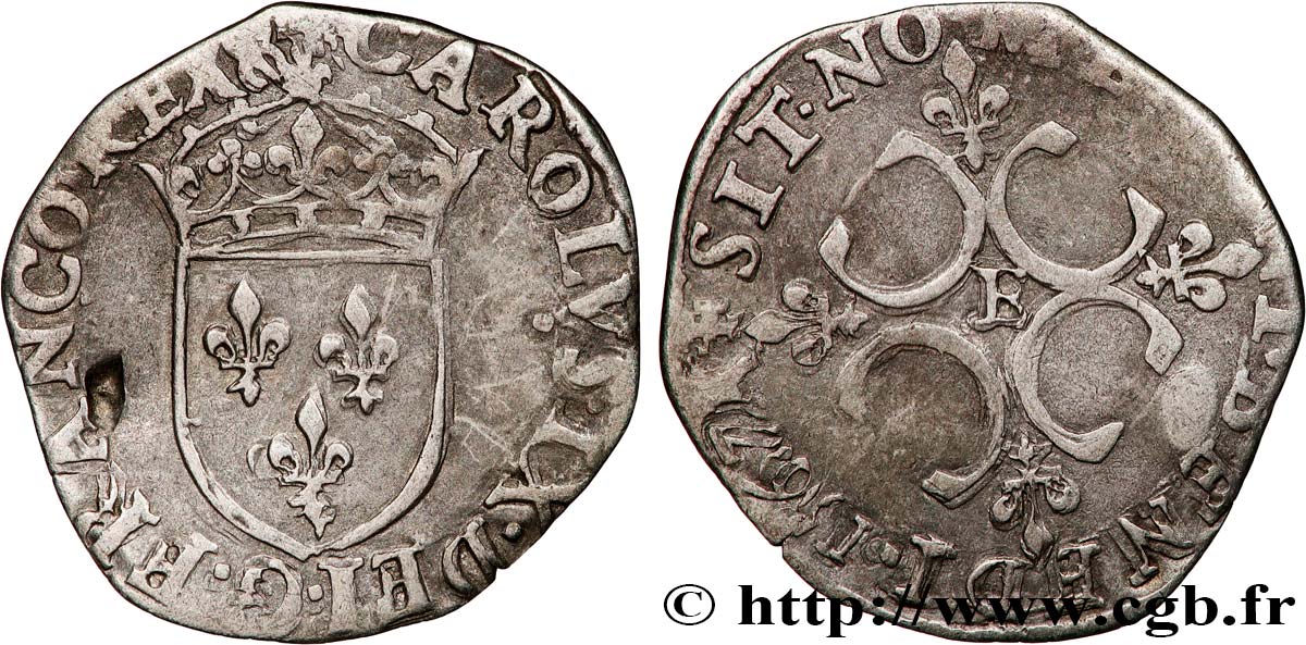 CHARLES IX Sol parisis, 1er type 1567 Tours TB+