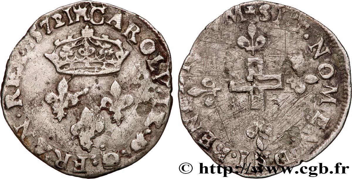 CHARLES IX Double sol parisis, 1er type 1572 Limoges q.BB